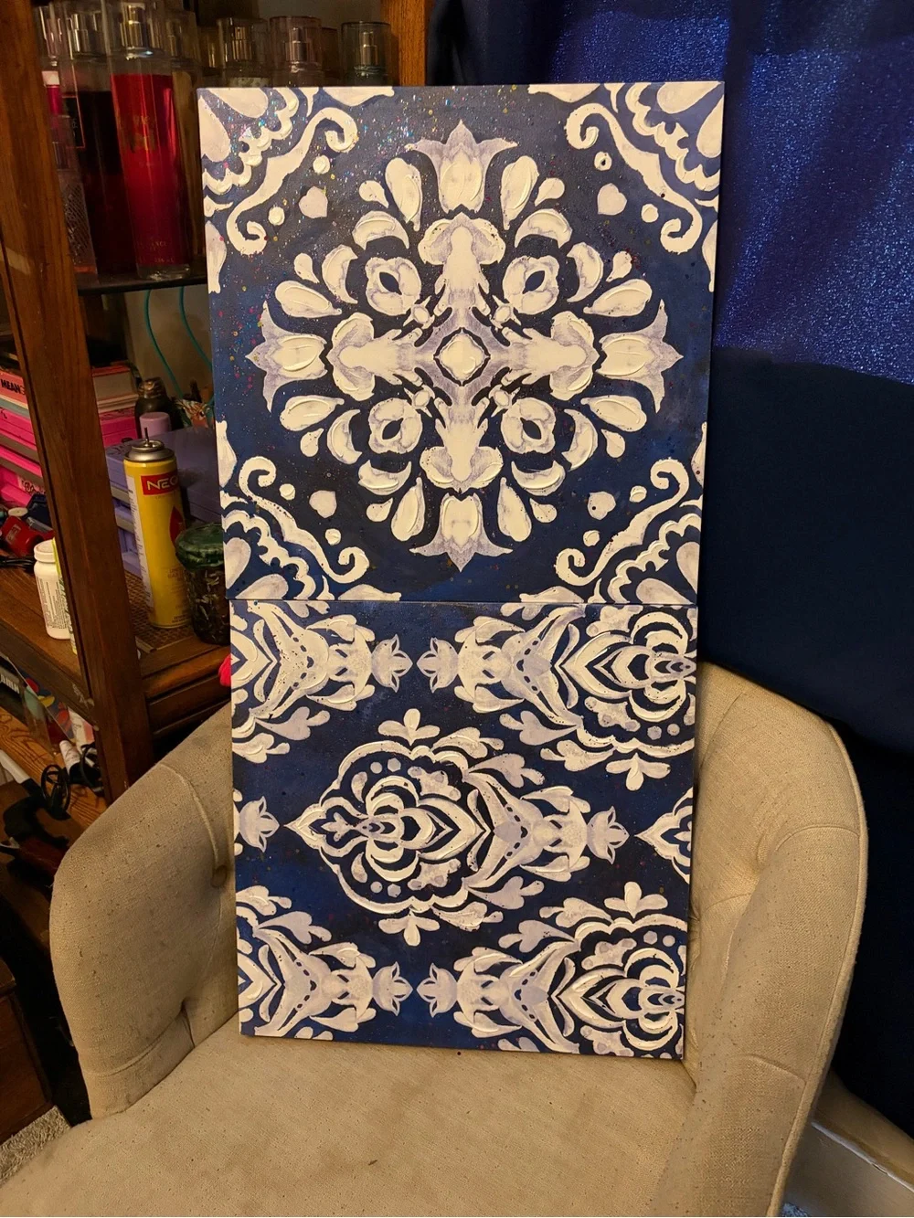 2 Blue and White Decorative Canvas Wall Art
